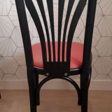 Set of 4 vintage bistro chairs in wenge beech and imitation red leather