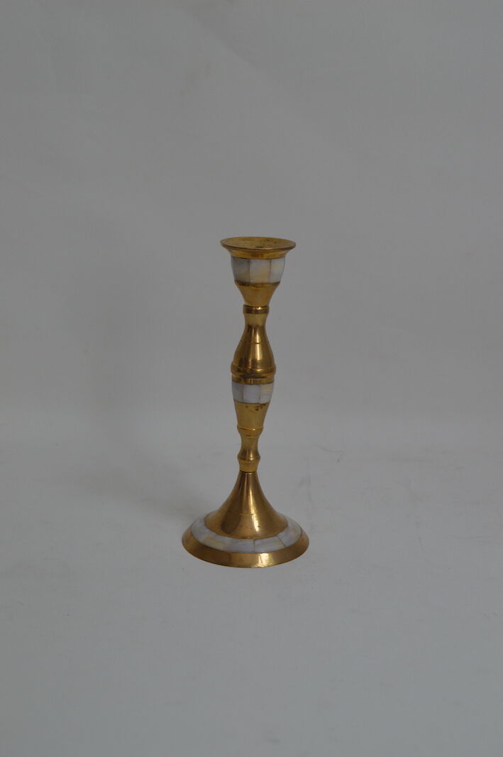 Candle holder in mother-of-pearl and brass
