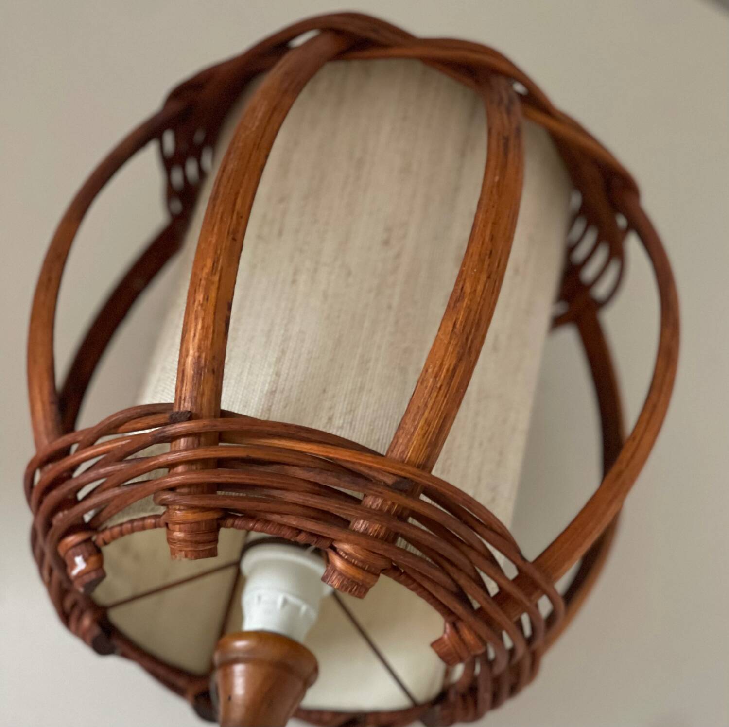 Turned wood lamp.
