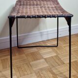 Raoul Guys stool for Airborne in wicker and lacquered steel 50s