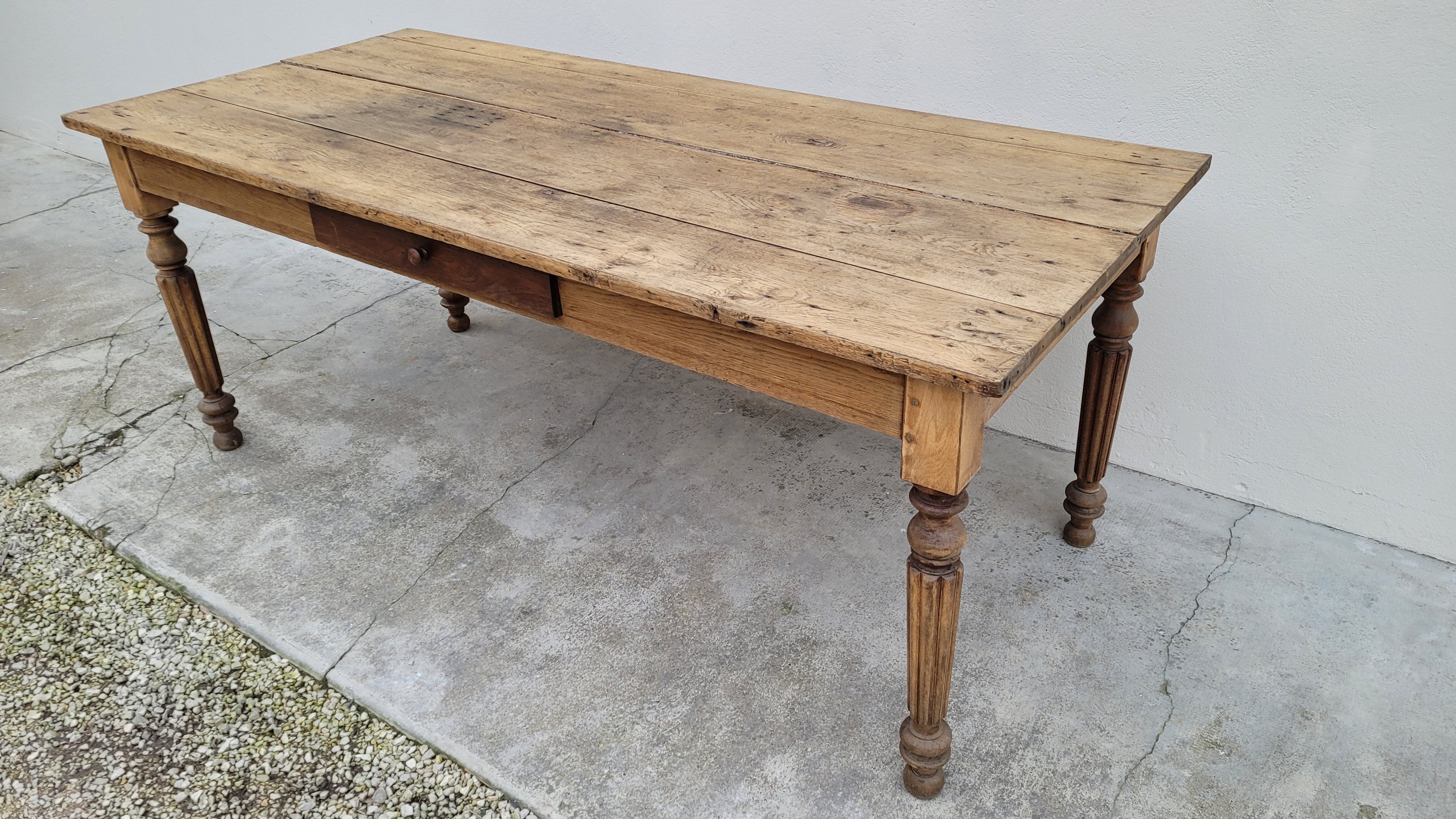 Rustic farmhouse table in solid oak Louis Philippe style -1m84