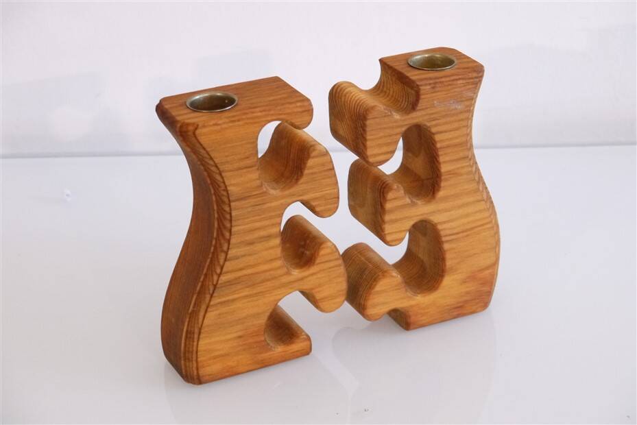 Pair of Swedish wooden candlesticks 1970