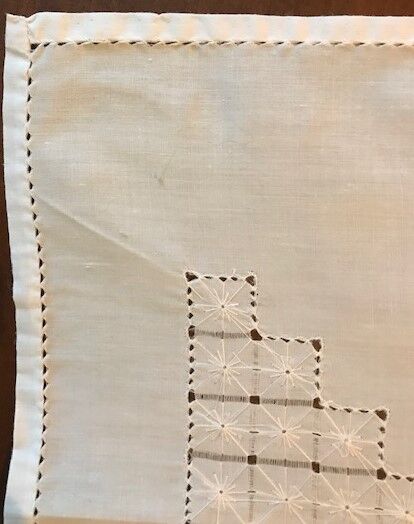 OLD TABLECLOTH WITH HAND EMBROIDERY--DAY SCALE WORKS IN V