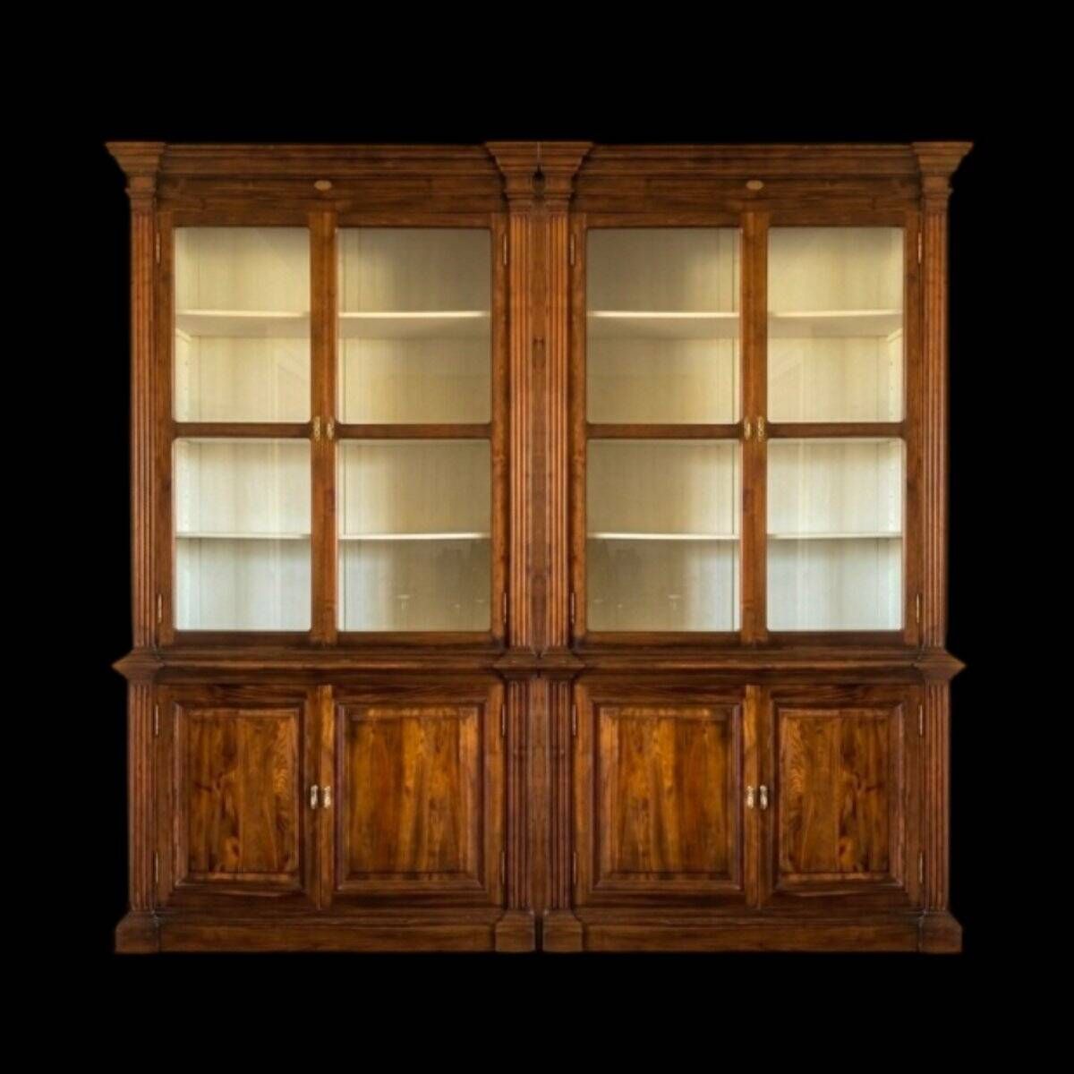 Pair of teak colonial-style bookshelves / display cabinets.