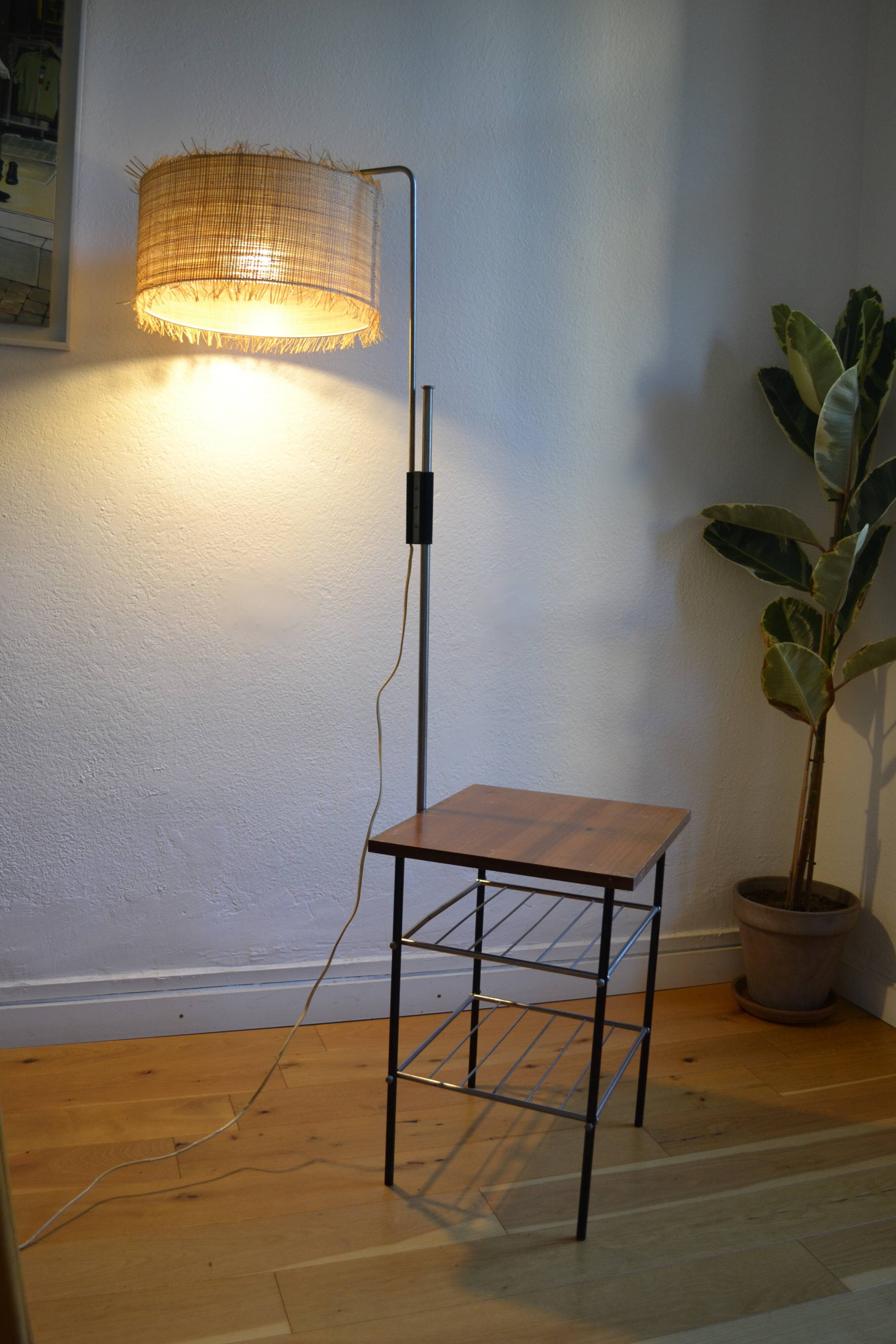 Vintage modernist reading floor lamp with table Poland 1960