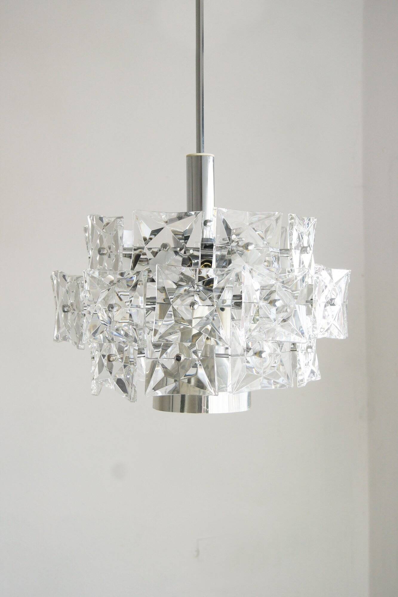 German Chromed Chandelier with Crystals from Kinkeldey, 1960s