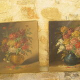 Paire de peintures de fleurs ancienne