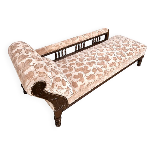 Chaise Longue Napoléon III en Bois Massif avec Tissu Floral – Circ