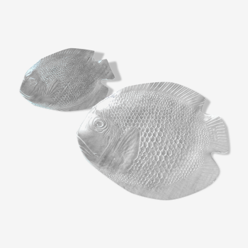 Set of 2 vintage fish dishes in glass Arcoroc France