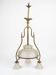 Antique brass chandelier with 3 lights and frosted glass shades.