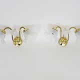 Pair of vintage brass wall lights with flower and glass tulip. 80 years