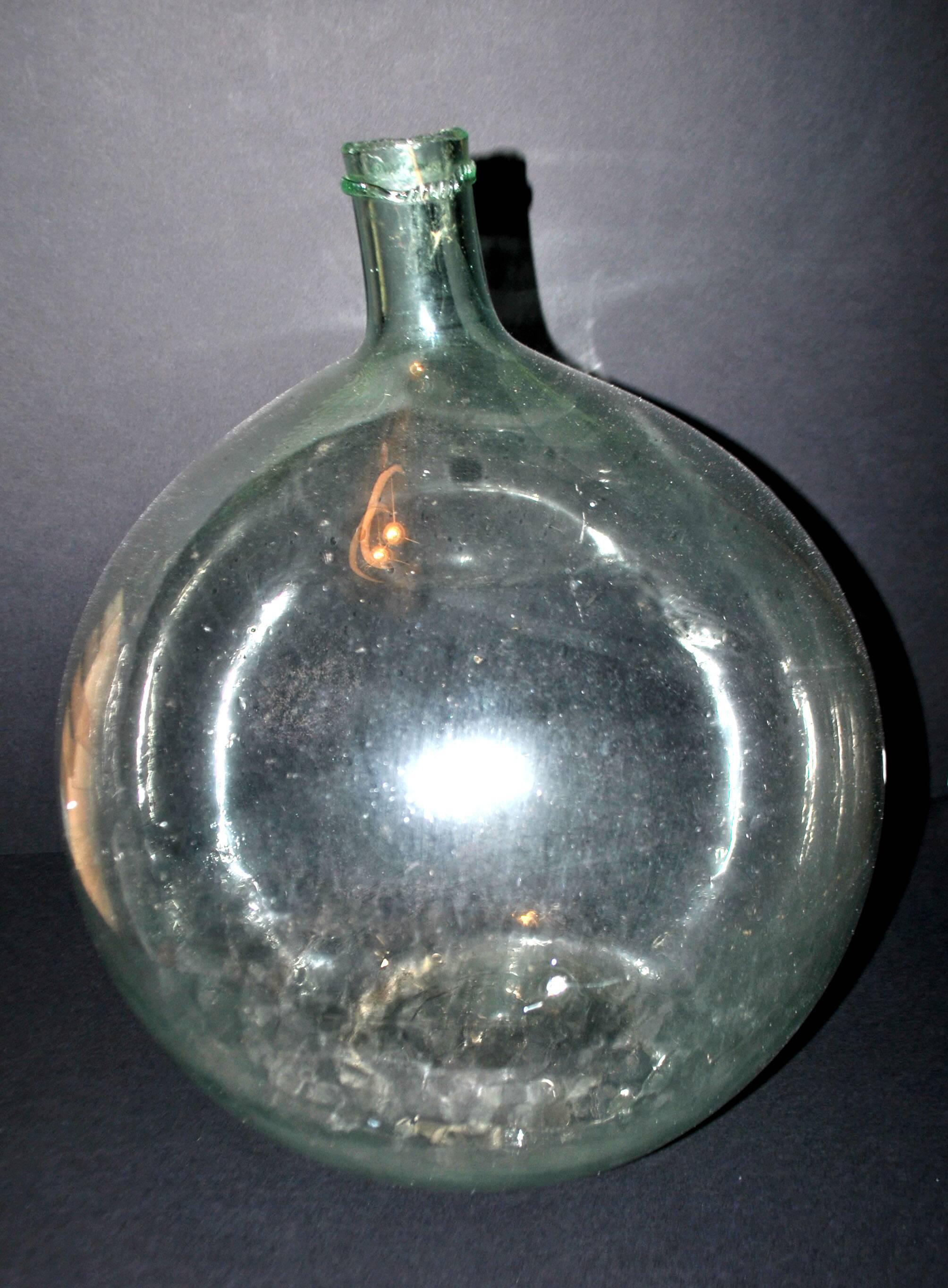 Large vintage light green glass demijohn bottle 20L H42cm