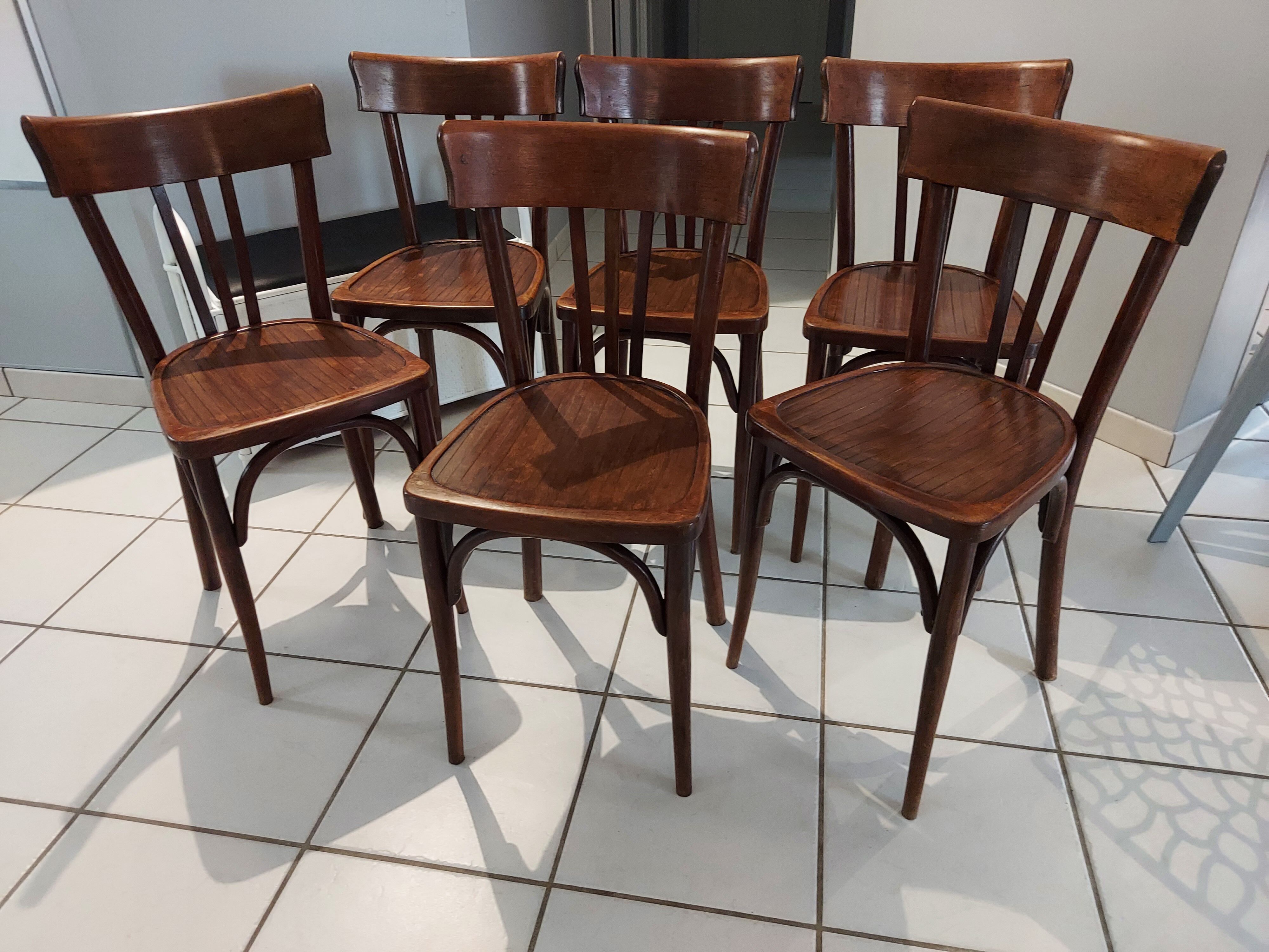 Suite of 6 baumann vintage bistrot chairs 1960s