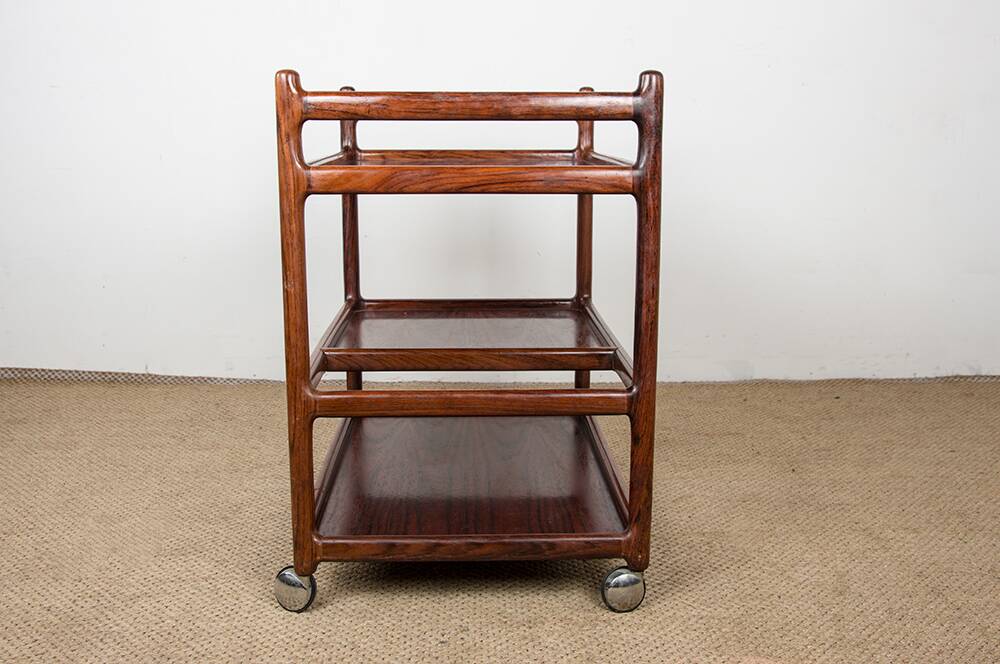 Danish Rosewood Serving Trolley, 3 Tier by Johannes Andersen for Silkeborg 196