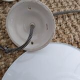 Three vintage pendant lamps, porcelain and aluminum