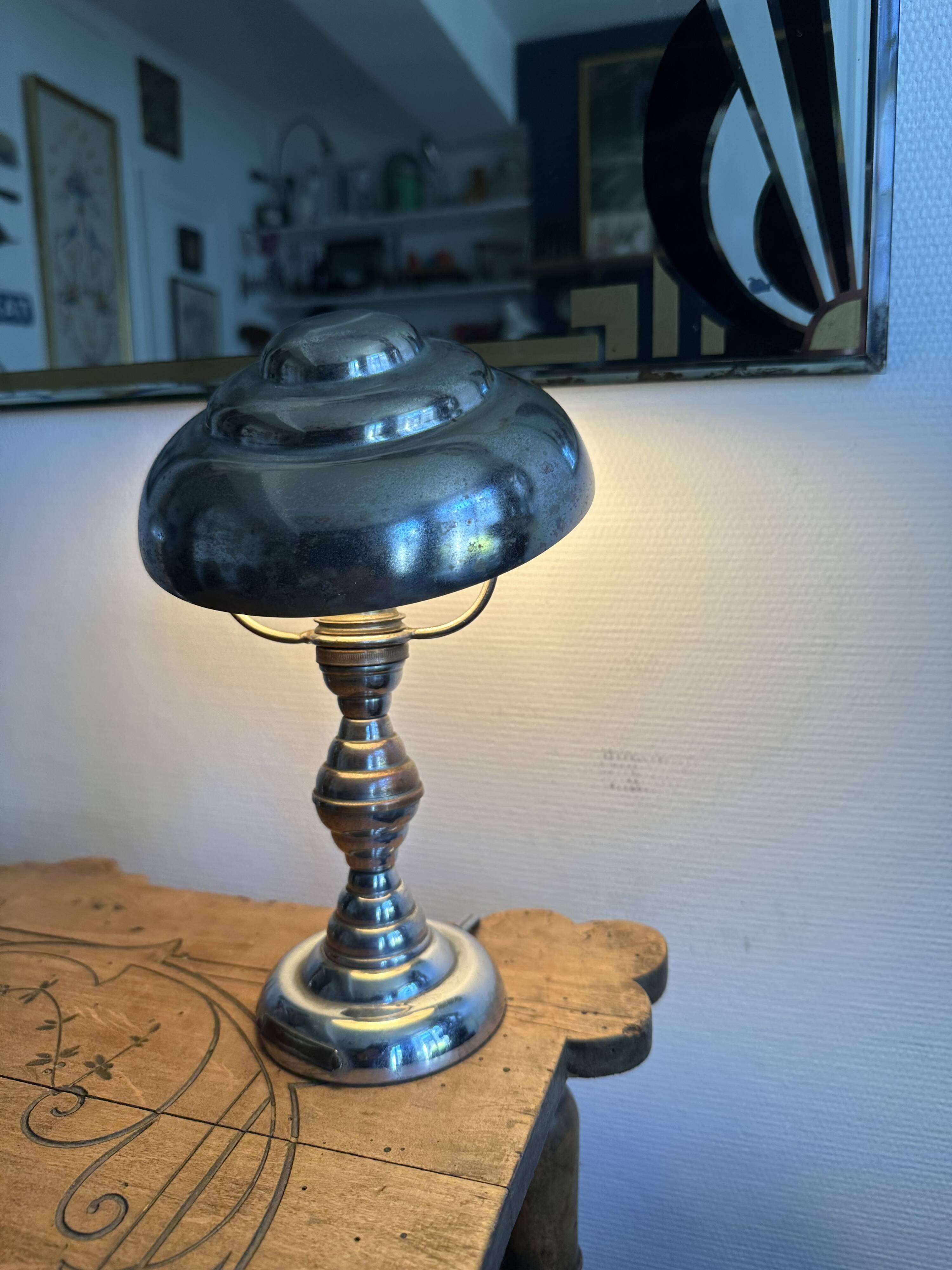 Pair of Art Deco ELAU mushroom lamps with adjustable nickel-plated metal.