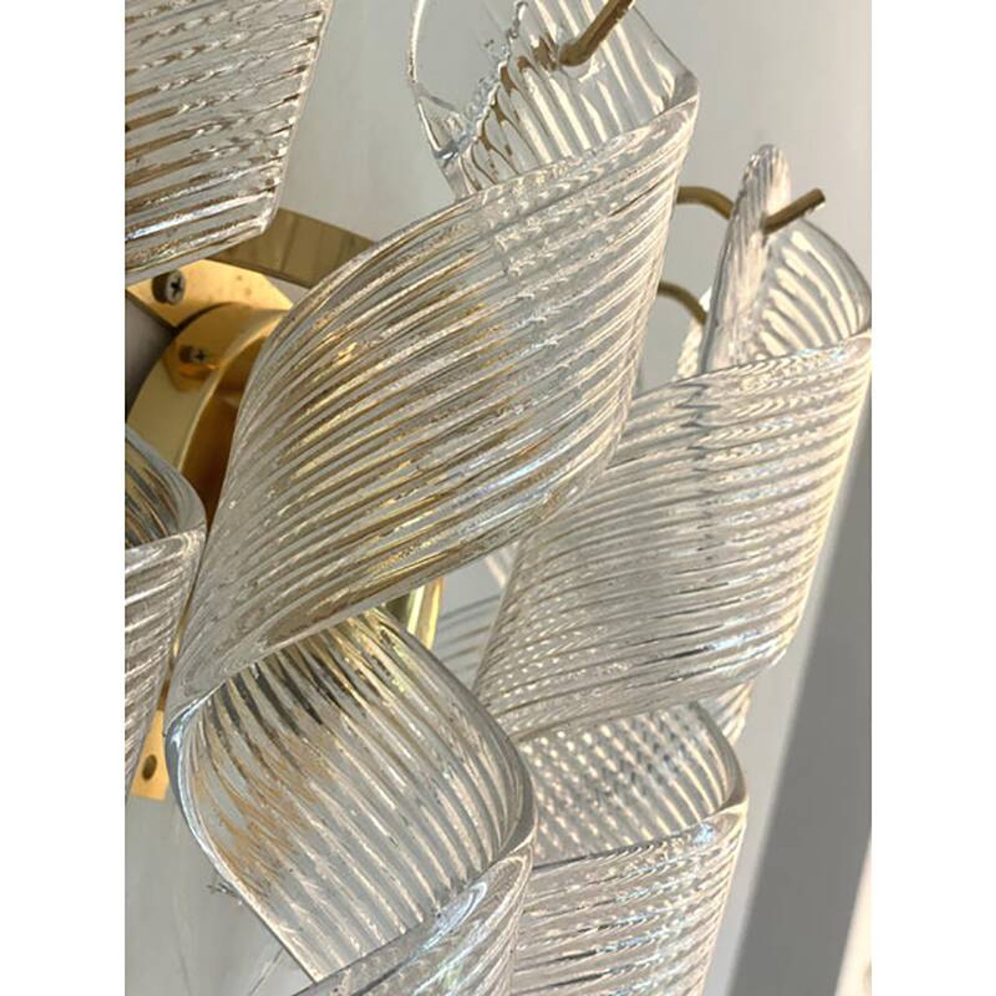 Set of Two Transparent “Ricci” Murano Glass Gold 24k Wall Sconces in Mazzega Style