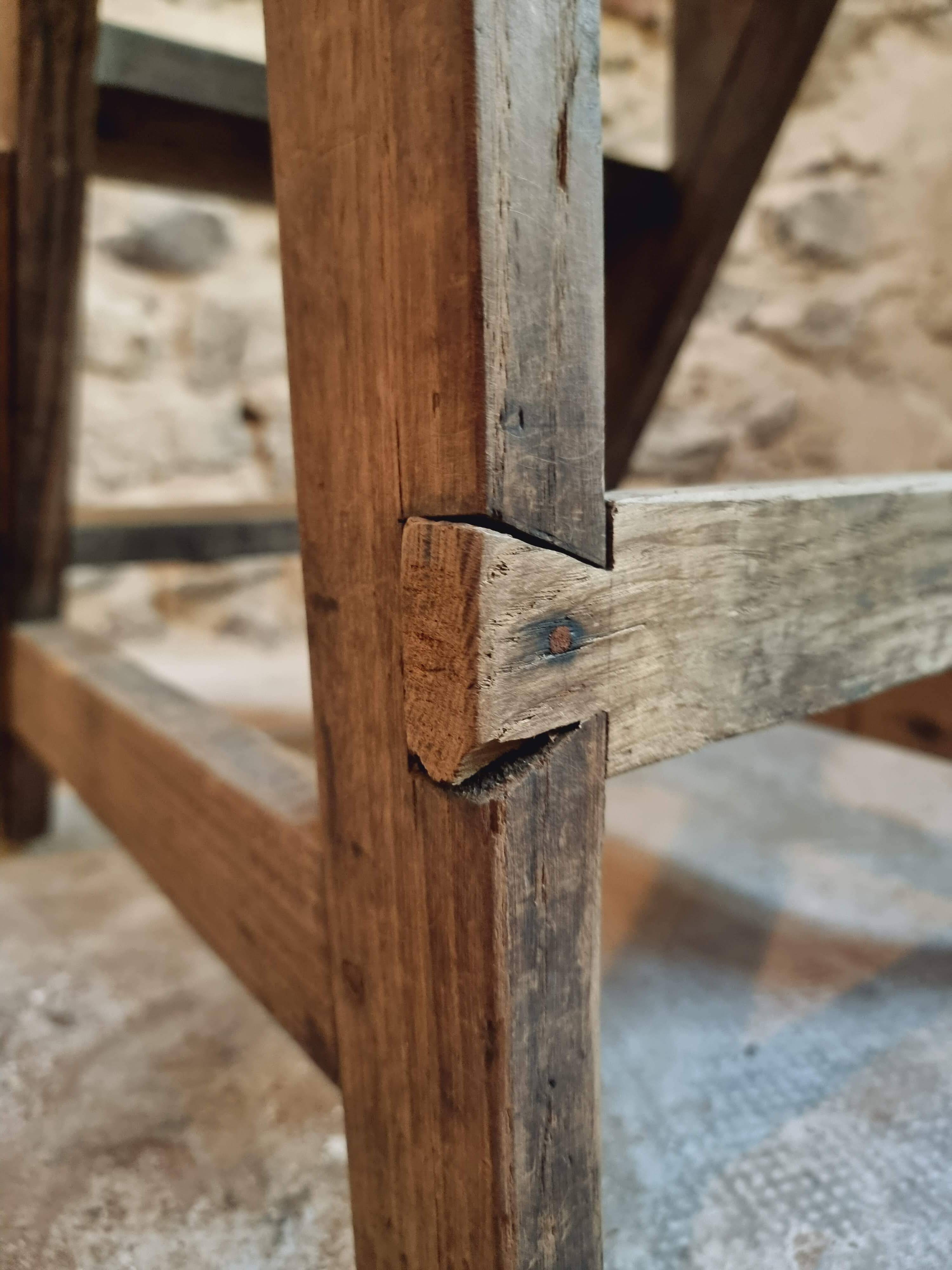 Antique chestnut wood workshop stepladder – France, early 1900s