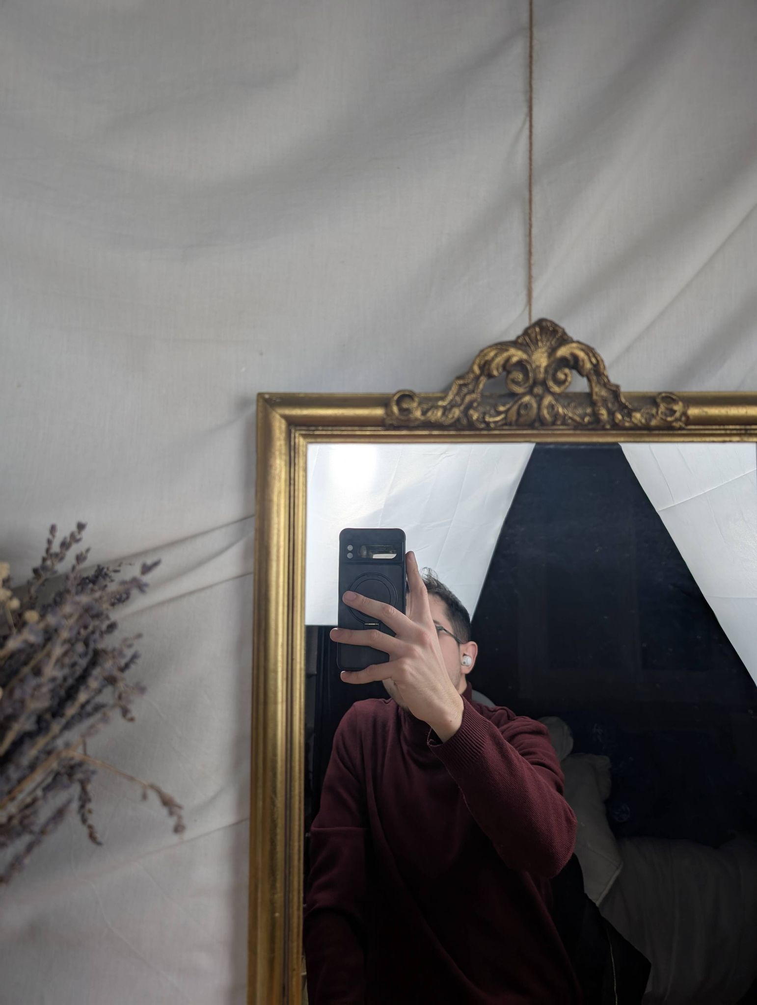 Golden Wall Mirror 57x33 Rococo Style, Louis XV in Wood and Stucco Vintage 50s