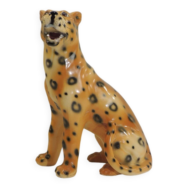 Grande statue vintage de léopard en céramique – Décoration sauvage années 7 — Beyit