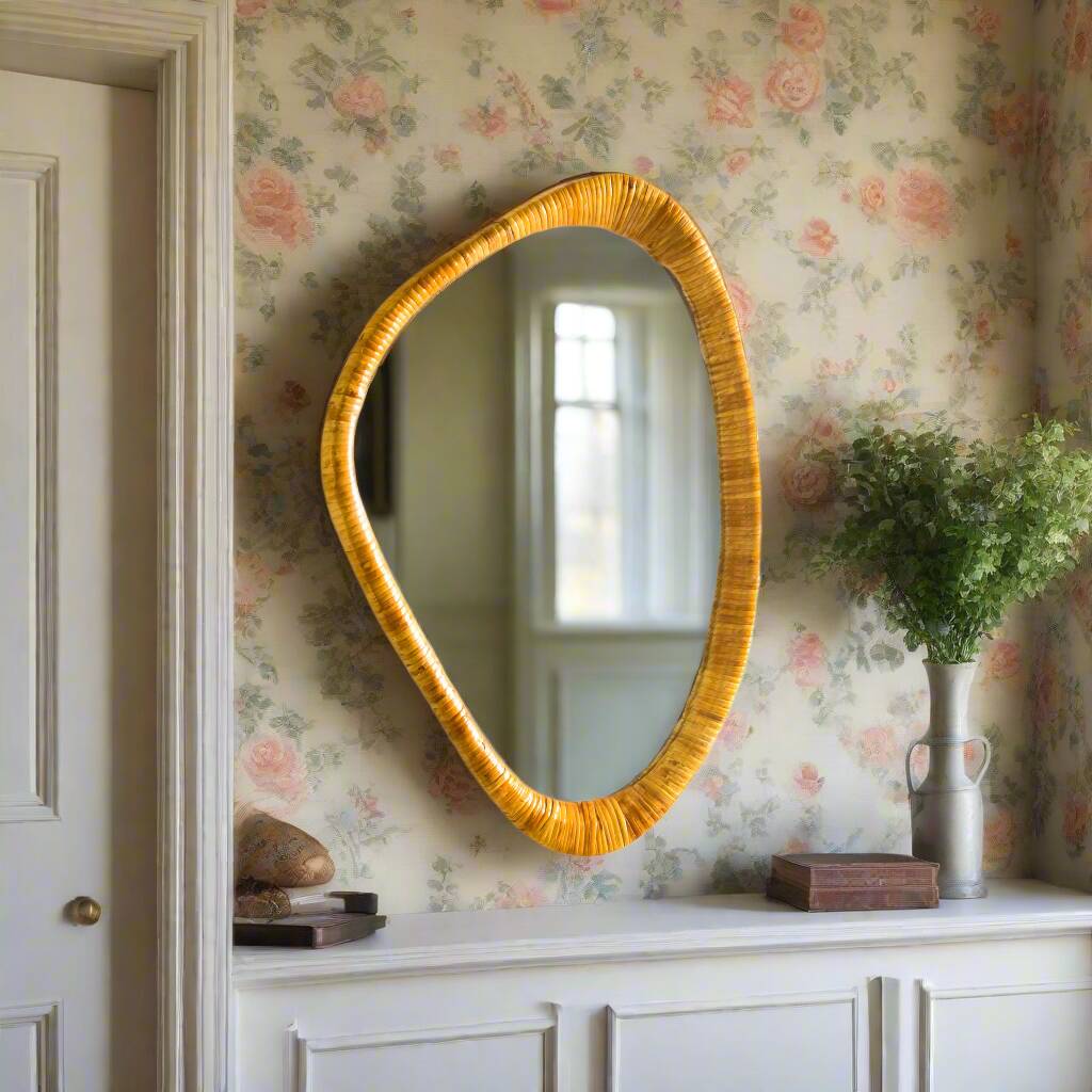 Midcentury Modern Style Rattan Wall Mirror