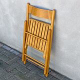 Chaise pliante en bois Mid Century avec siège à lattes