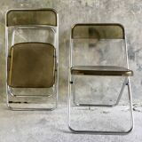 Pair of folding plexiglass and chrome metal chairs - space-age design 1970