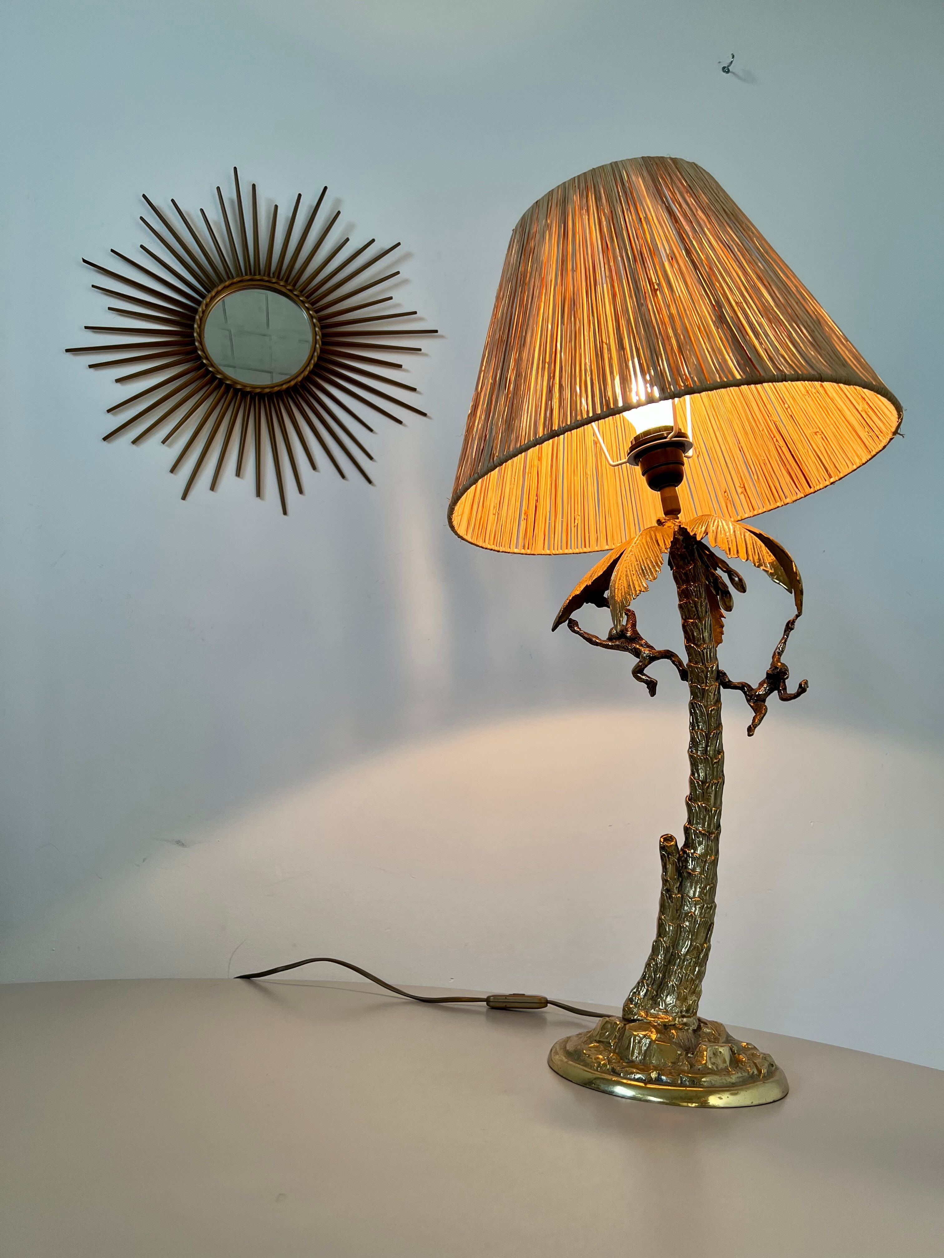 Table lamp gilded bronze palm tree and monkey