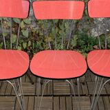 4 red Formica chairs with Eiffel legs 1950