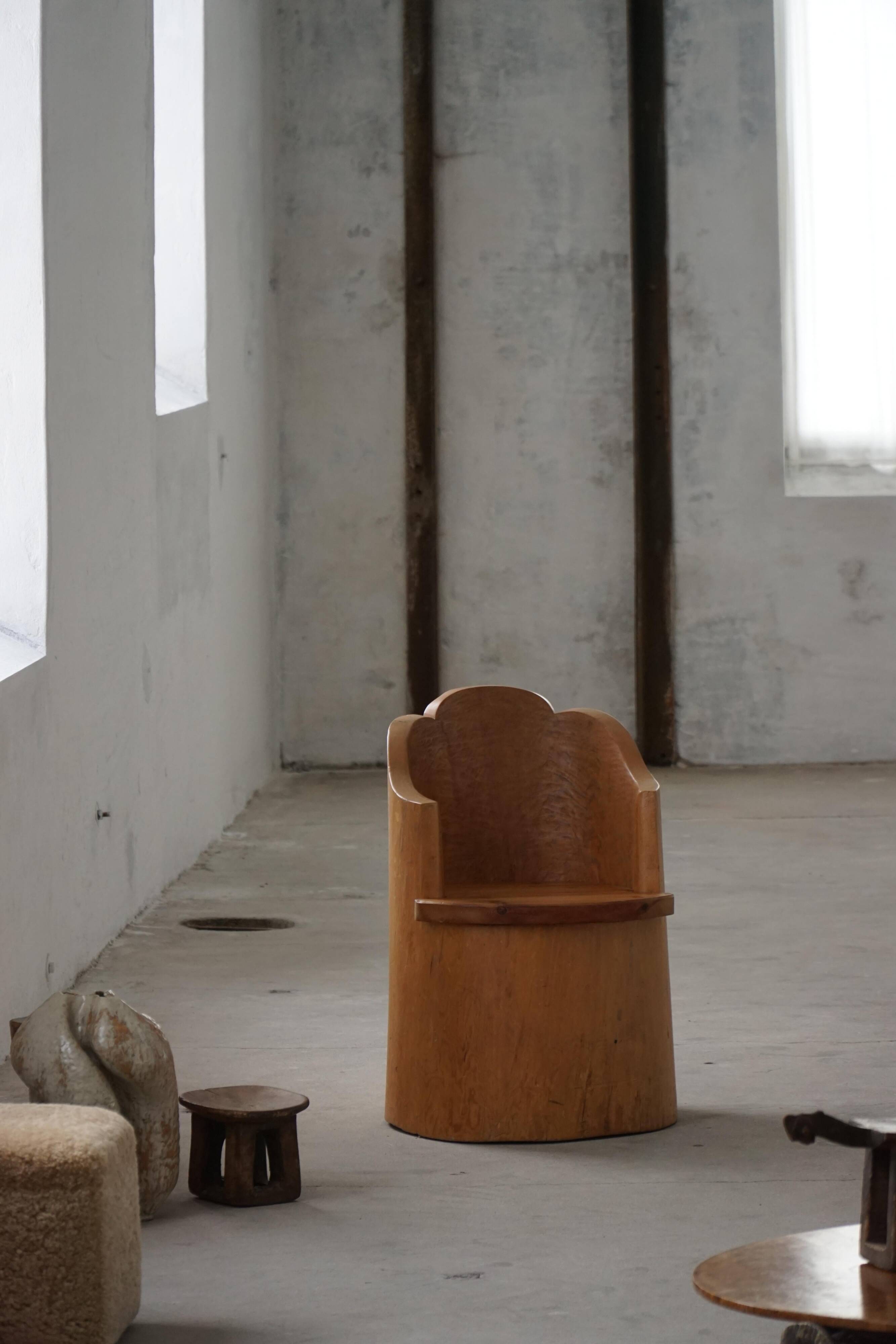 Fauteuil Stump Moderne en Pin Massif, par un Ébéniste Suédois, Wabi Sabi, années 1960