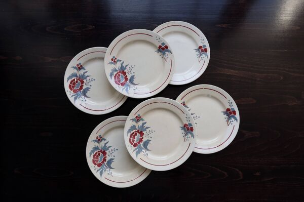 6 assiettes plates vintage – Faïencerie de Nimy