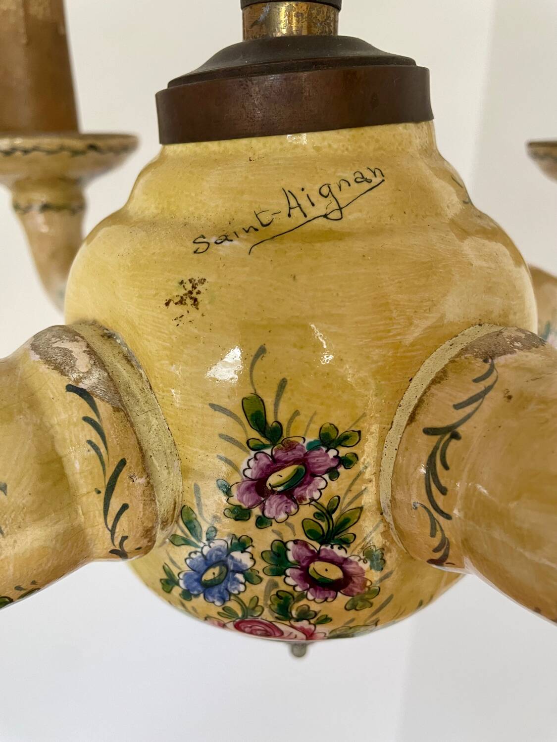 Chandelier with 4 lights in Saint-Aignan earthenware, circa 1940