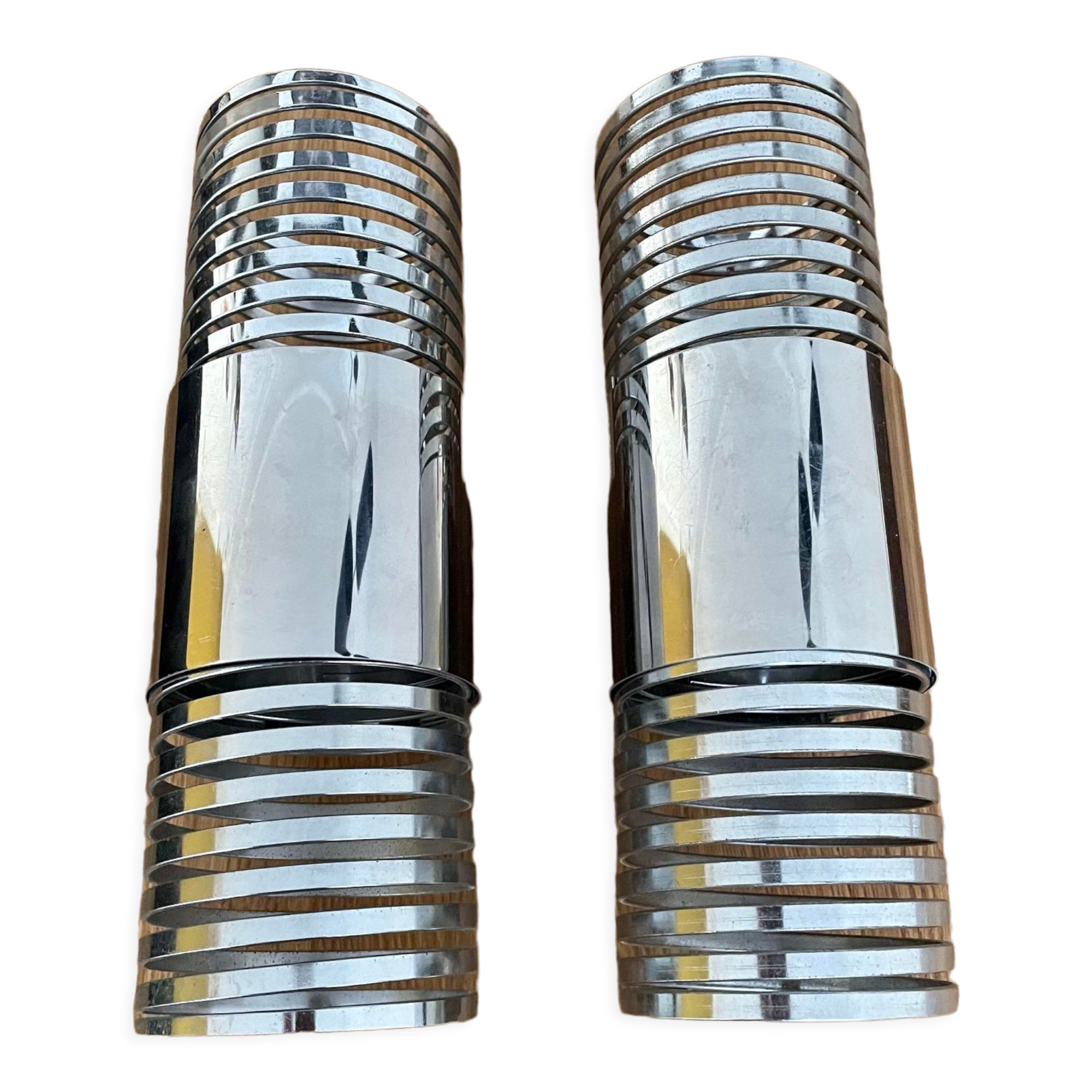 Pair of vintage wall lamps "Spring", chromed metal, France 1970