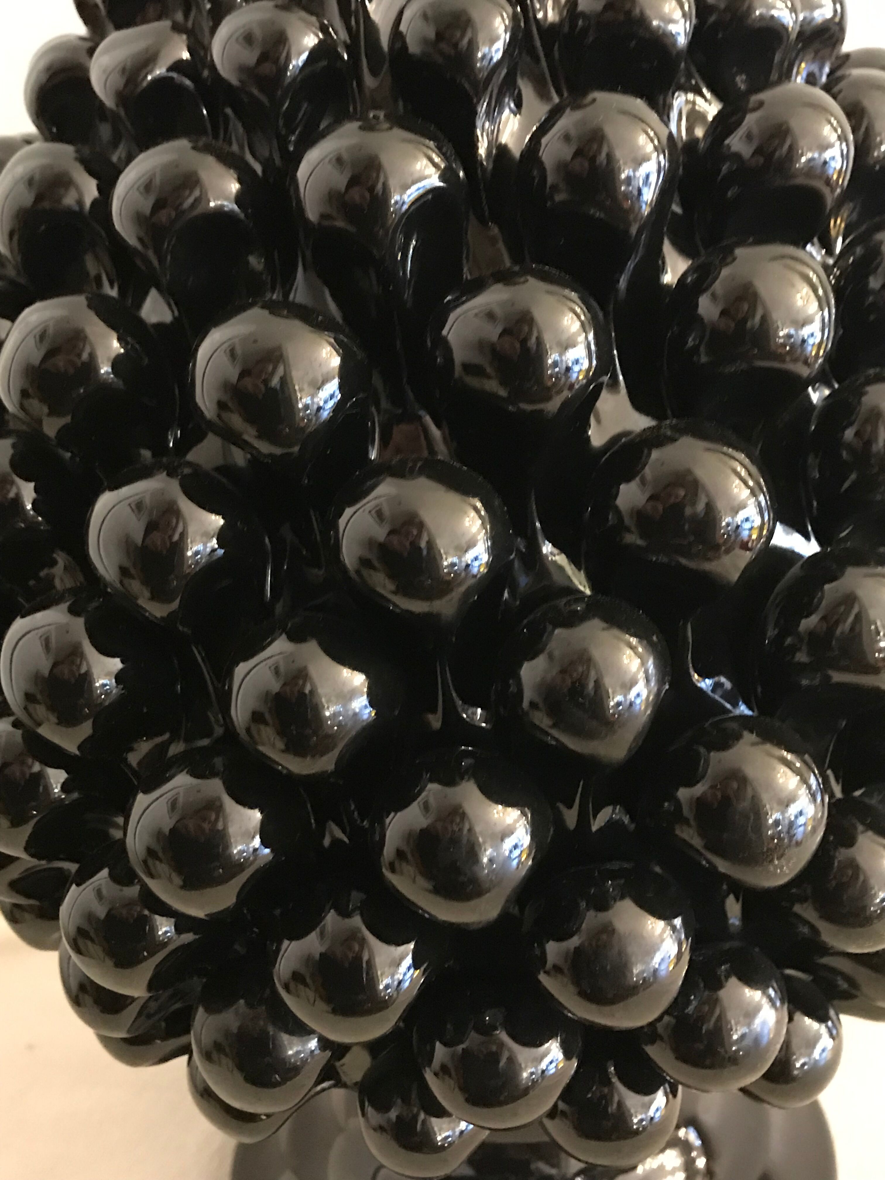 Black Italian ceramic pigna lamp 1970