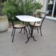 Marble oval veined bistro table + 2 aluminium chairs