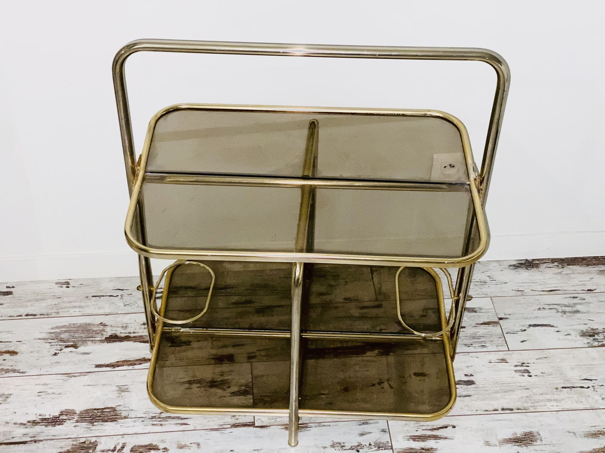 Golden tubing bar and smoked glass top circa 60/70