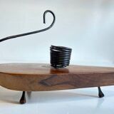 Brutalist olive wood candle holder vintage