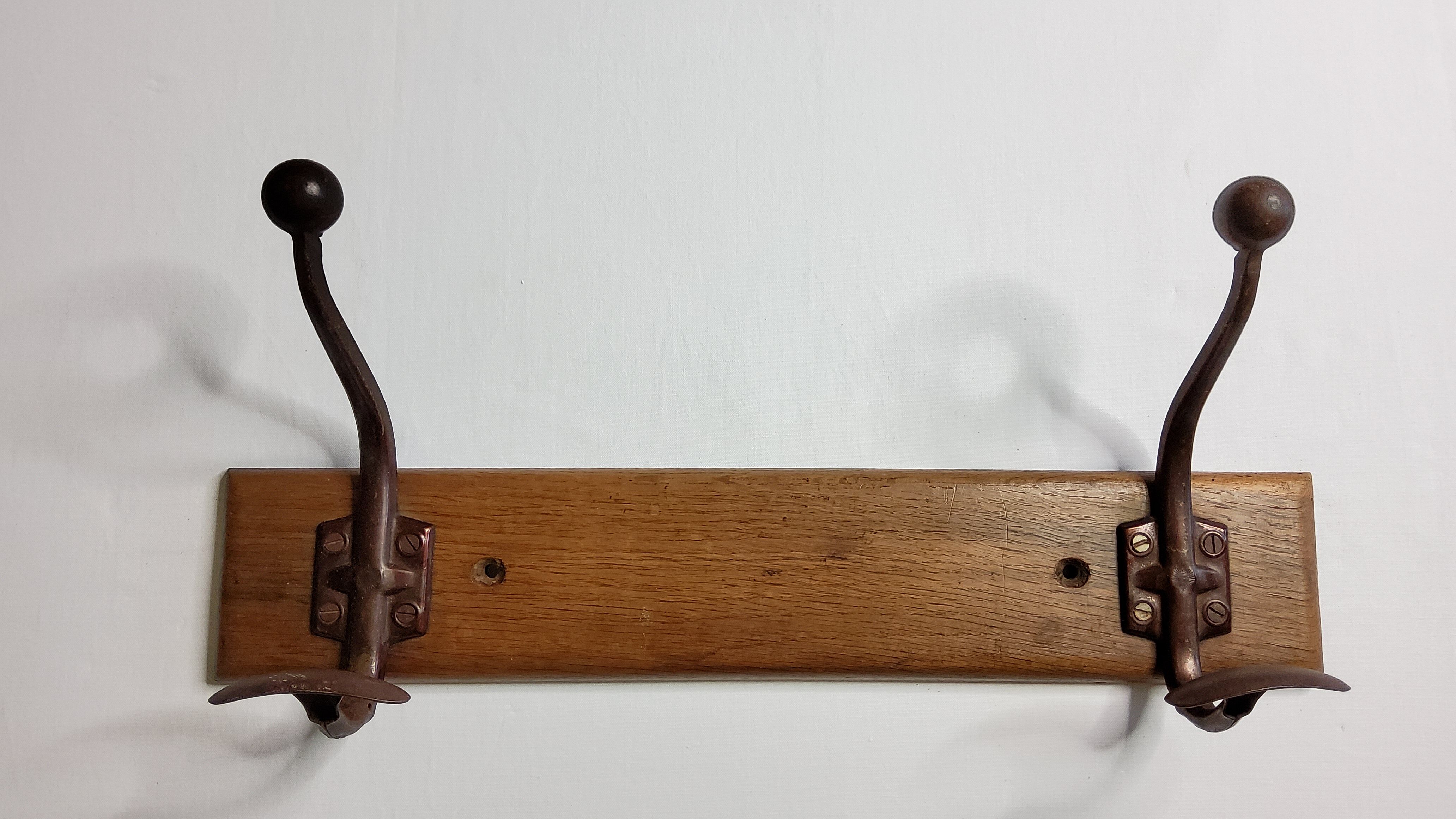 School wall coat rack, antique, 2 hooks, 50 cm