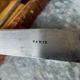 Box of 12 steel table knives and silver handle