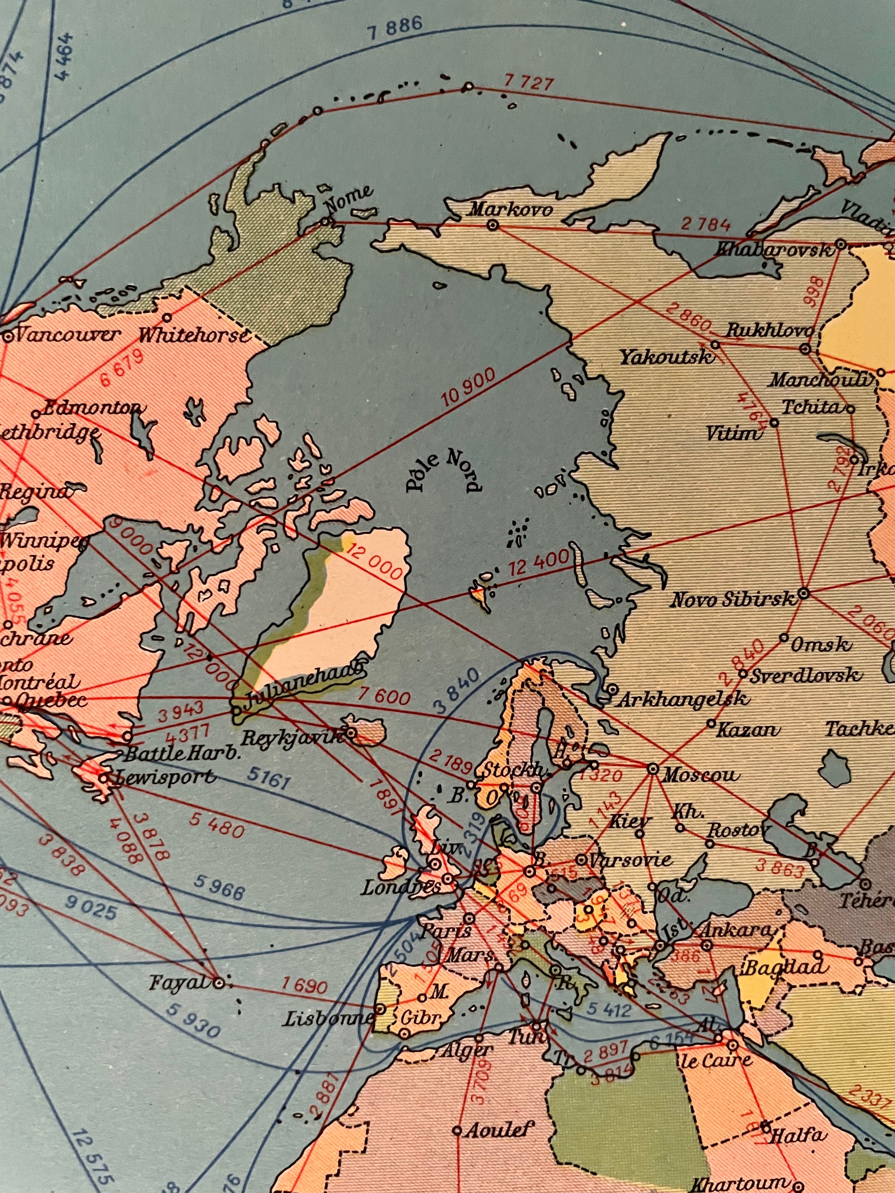 Lithographie ancienne mappemonde de 1951 (grand format)