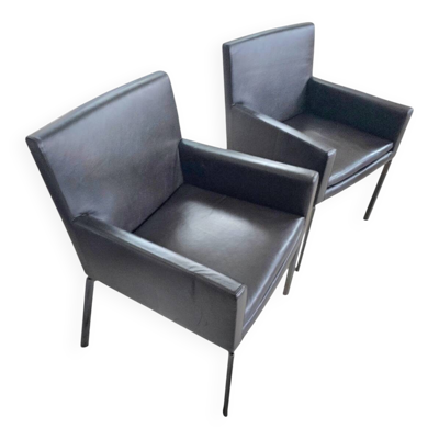 Paire de fauteuils Manet Minotti 2004 / cuir marron foncé / chrome