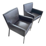 Pair manet minotti arm chairs 2004 / dark brown leather / chrome