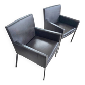 Paire de fauteuils Manet Minotti 2004 / cuir marron foncé / chrome