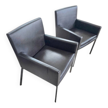 Pair manet minotti arm chairs 2004 / dark brown leather / chrome