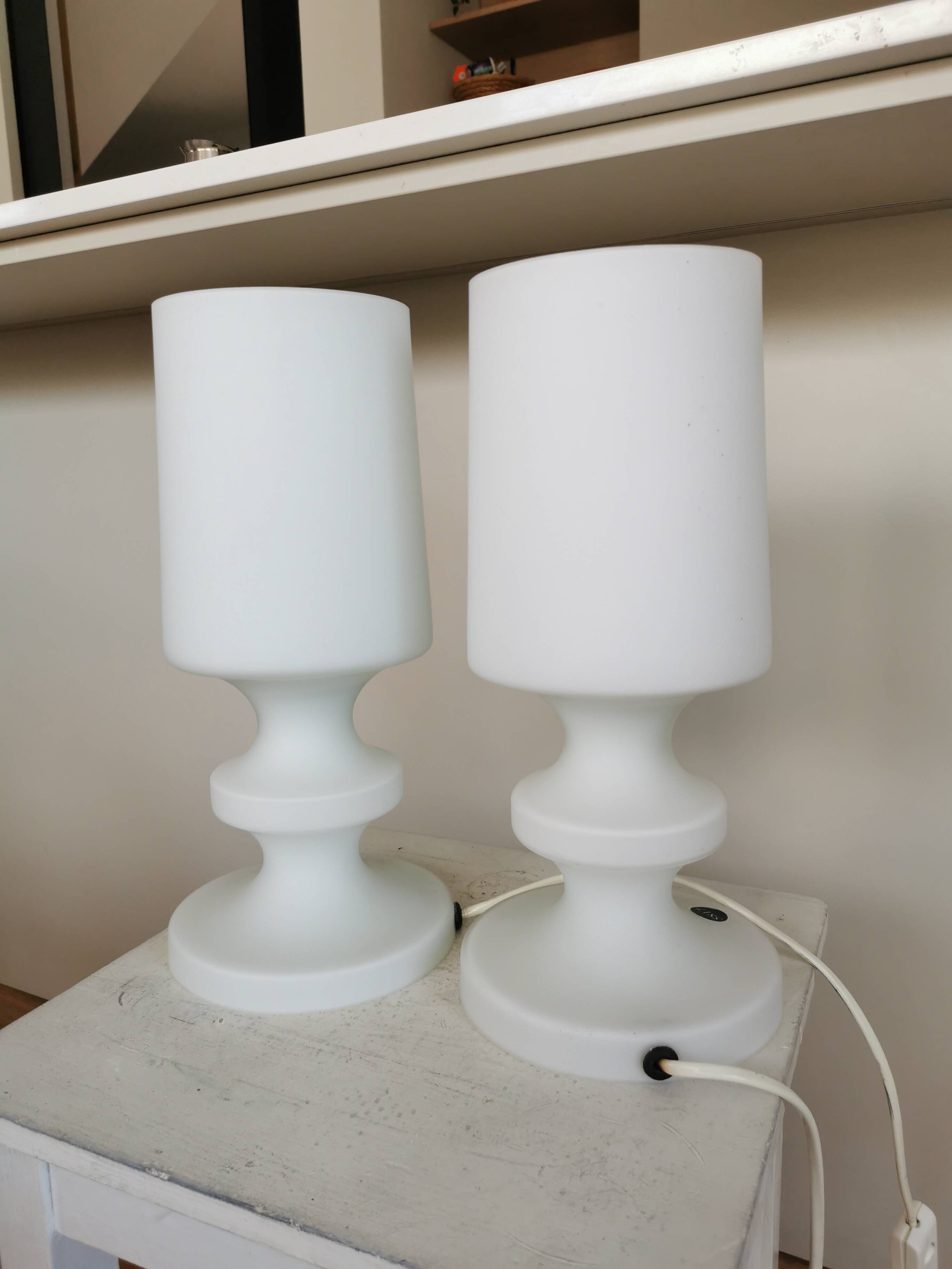 Set of 2 Vintage White Glass Table Lamp by Ivan Jakes, Czechoslovakia 1960s