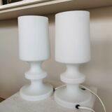 Set of 2 Vintage White Glass Table Lamp by Ivan Jakes, Czechoslovakia 1960s