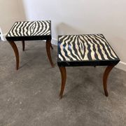 Striking pair of Italian zebra inlaid tessellated stone tables with refined curves