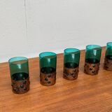 Drinking glasses in green glass and copper in mid-century style by Nanny Still, 1960s, set of 5.