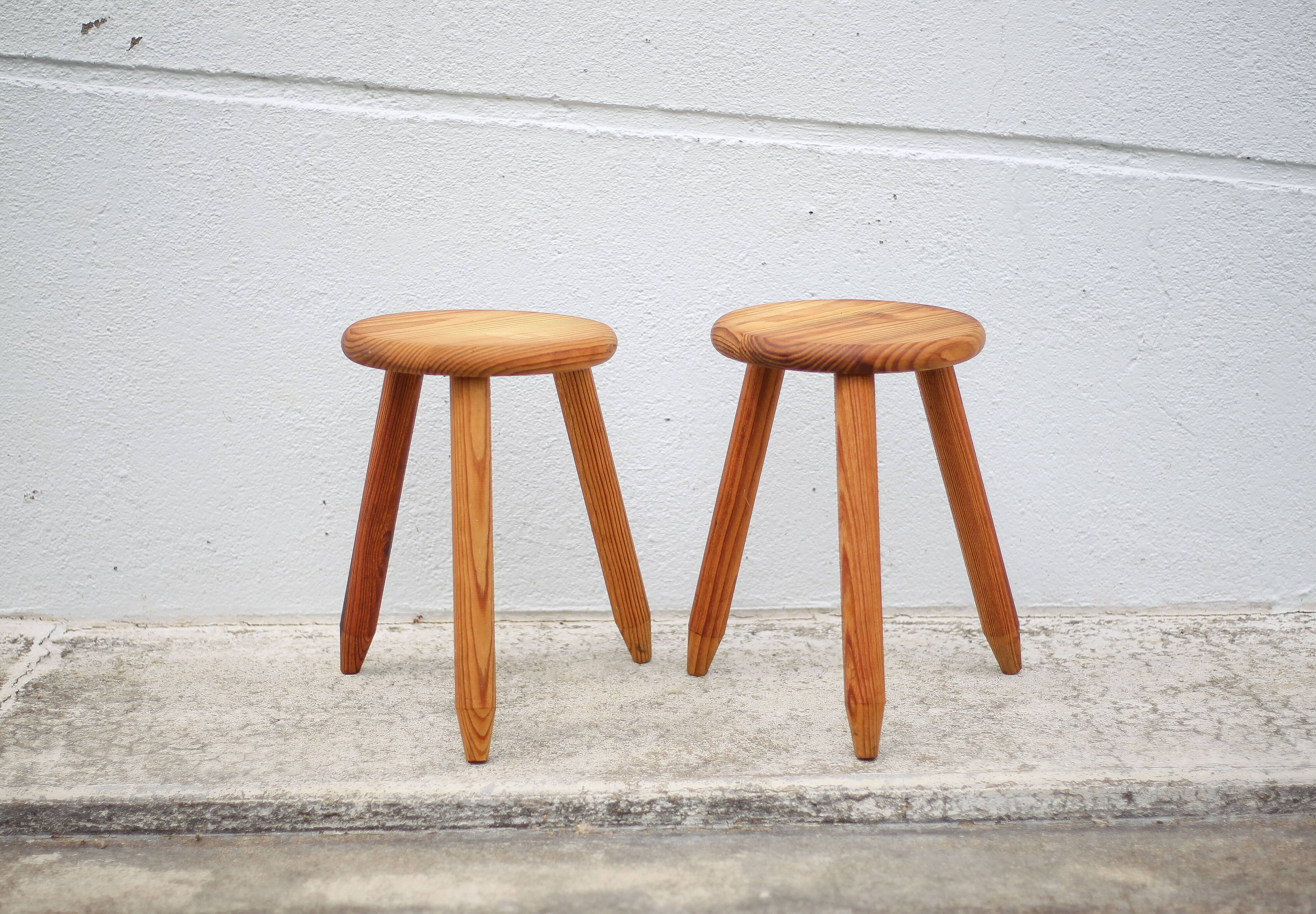 Pair of vintage stools, wooden stools, tripod stools, side stools, plant holders