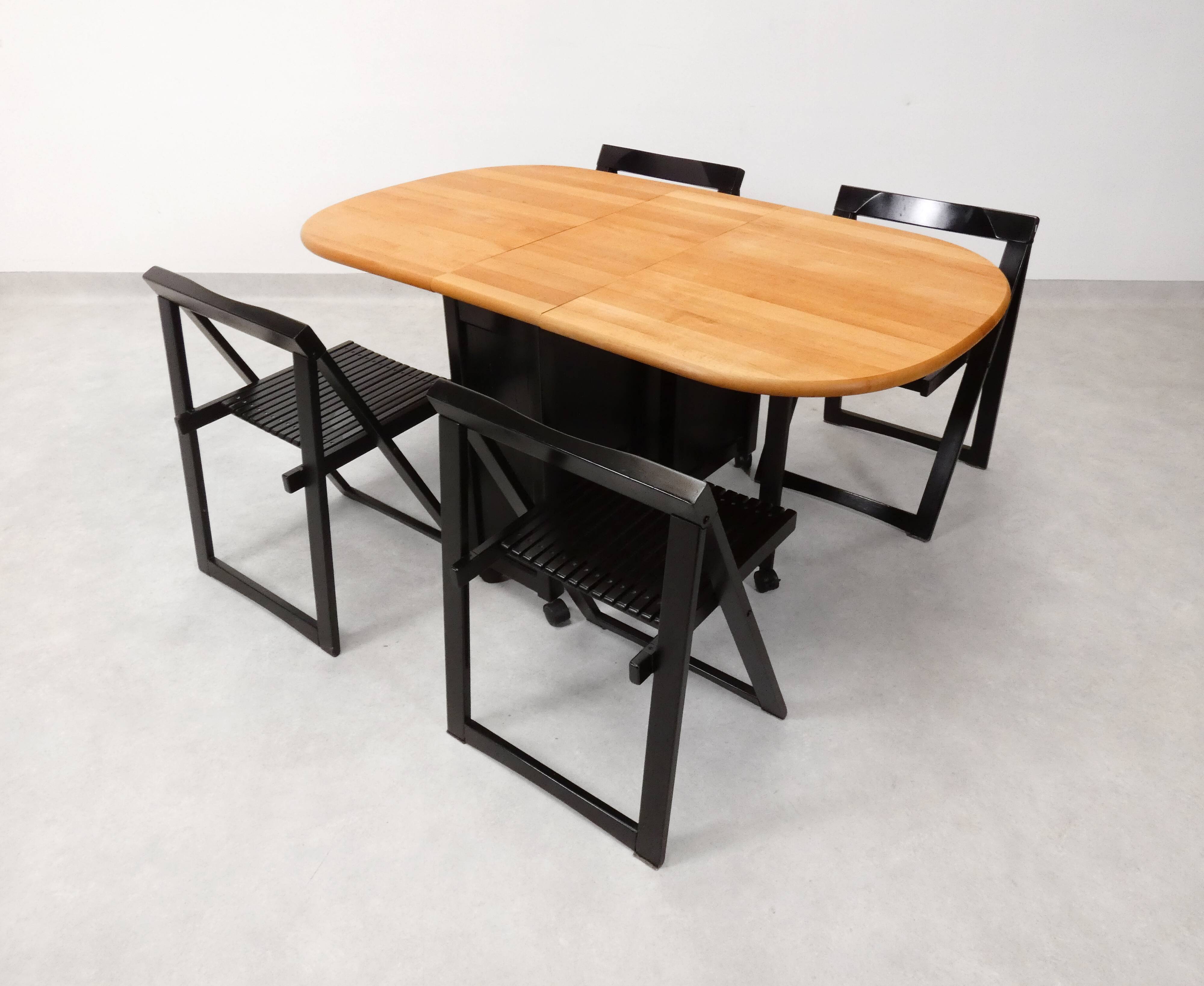 4 Trieste folding chairs with storrage table - Aldo Jacober for A. Bazzani